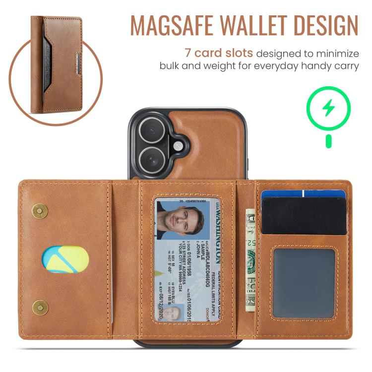 For iPhone 16 MAGKING K4 Series MagSafe RFID Tri-fold Card Bag Detachable Phone Case