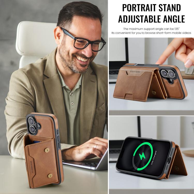 For iPhone 16 MAGKING K4 Series MagSafe RFID Tri-fold Card Bag Detachable Phone Case