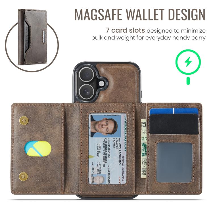 For iPhone 16 MAGKING K4 Series MagSafe RFID Tri-fold Card Bag Detachable Phone Case