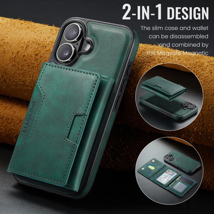 For iPhone 16 MAGKING K4 Series MagSafe RFID Tri-fold Card Bag Detachable Phone Case