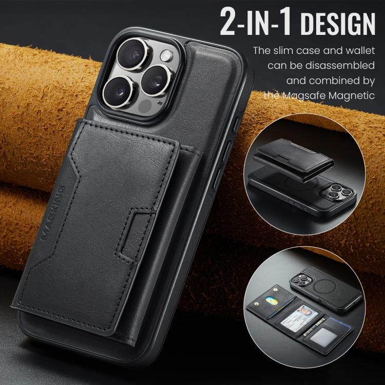 For iPhone 16 Pro Max MAGKING K4 Series MagSafe RFID Tri-fold Card Bag Detachable Phone Case