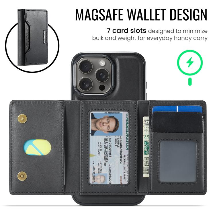 For iPhone 16 Pro Max MAGKING K4 Series MagSafe RFID Tri-fold Card Bag Detachable Phone Case