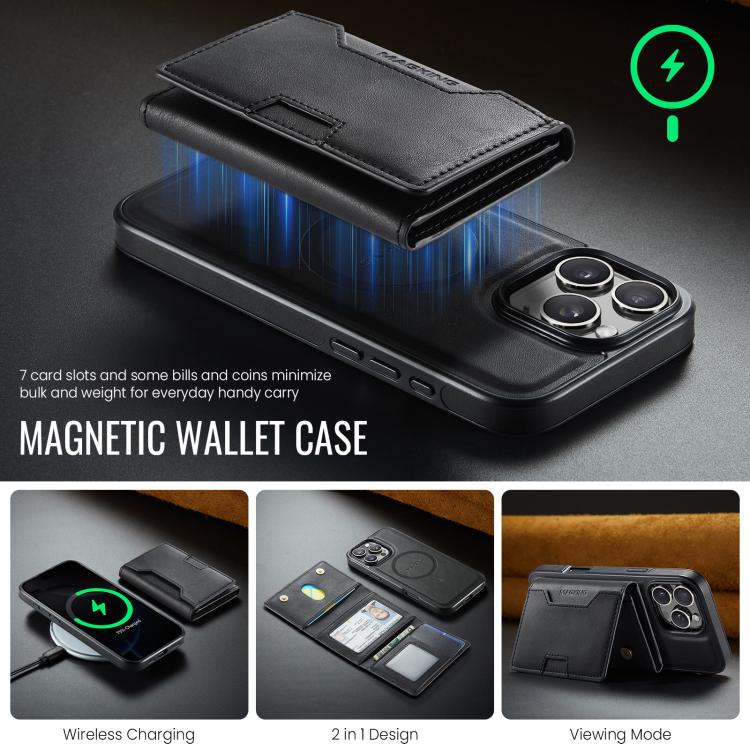 For iPhone 16 Pro Max MAGKING K4 Series MagSafe RFID Tri-fold Card Bag Detachable Phone Case