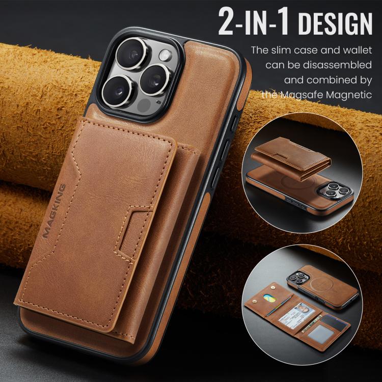 For iPhone 16 Pro Max MAGKING K4 Series MagSafe RFID Tri-fold Card Bag Detachable Phone Case