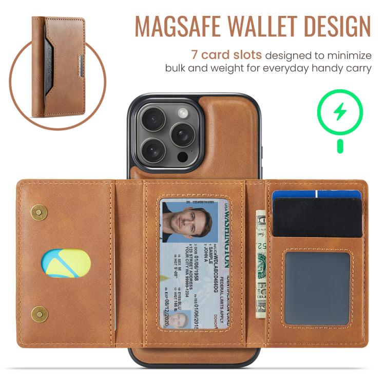 For iPhone 16 Pro Max MAGKING K4 Series MagSafe RFID Tri-fold Card Bag Detachable Phone Case