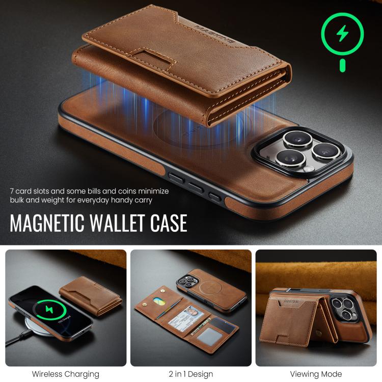 For iPhone 16 Pro Max MAGKING K4 Series MagSafe RFID Tri-fold Card Bag Detachable Phone Case