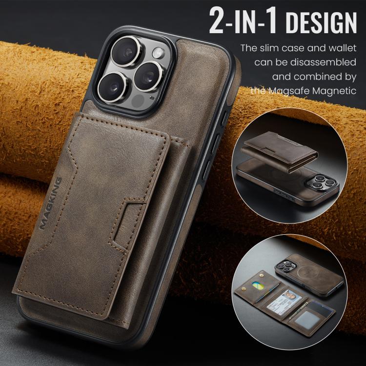 For iPhone 16 Pro Max MAGKING K4 Series MagSafe RFID Tri-fold Card Bag Detachable Phone Case
