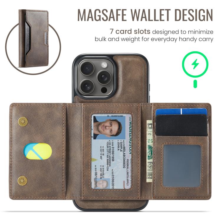 For iPhone 16 Pro Max MAGKING K4 Series MagSafe RFID Tri-fold Card Bag Detachable Phone Case