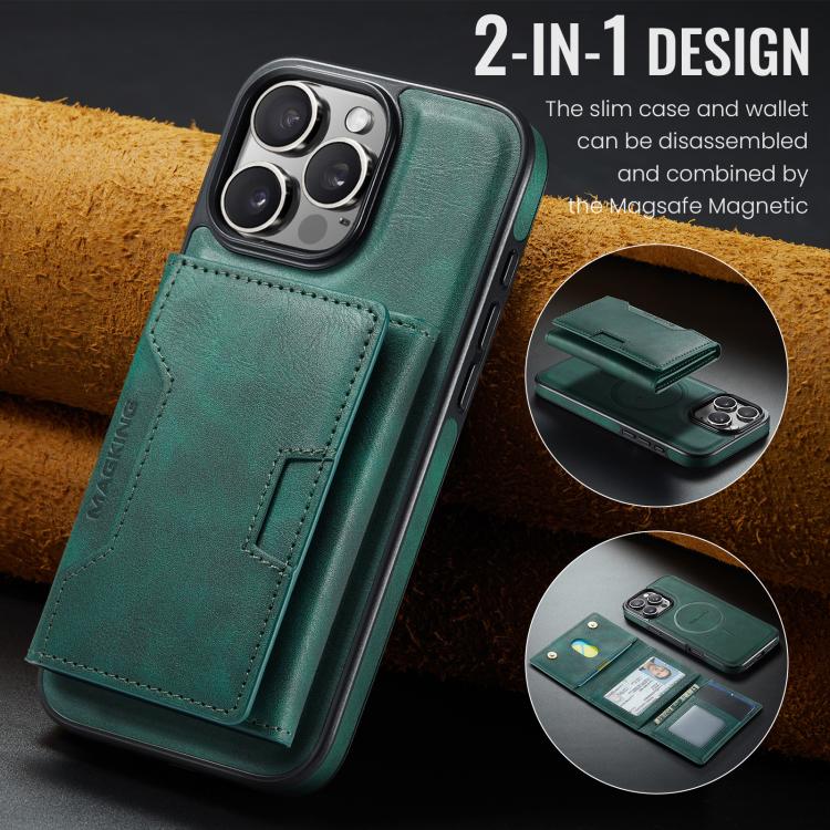 For iPhone 16 Pro Max MAGKING K4 Series MagSafe RFID Tri-fold Card Bag Detachable Phone Case