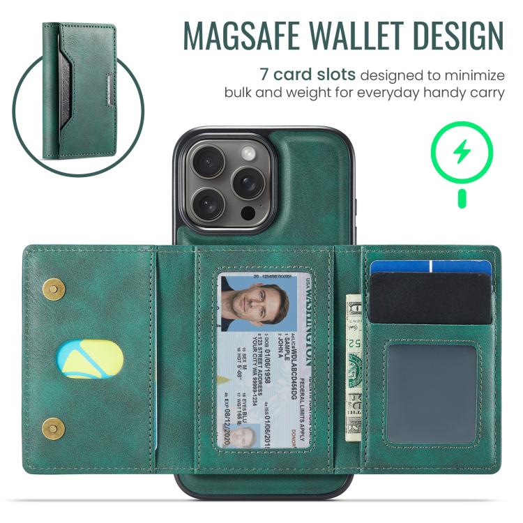 For iPhone 16 Pro Max MAGKING K4 Series MagSafe RFID Tri-fold Card Bag Detachable Phone Case
