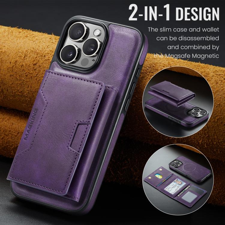 For iPhone 16 Pro Max MAGKING K4 Series MagSafe RFID Tri-fold Card Bag Detachable Phone Case