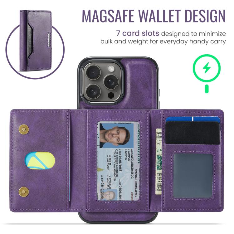 For iPhone 16 Pro Max MAGKING K4 Series MagSafe RFID Tri-fold Card Bag Detachable Phone Case