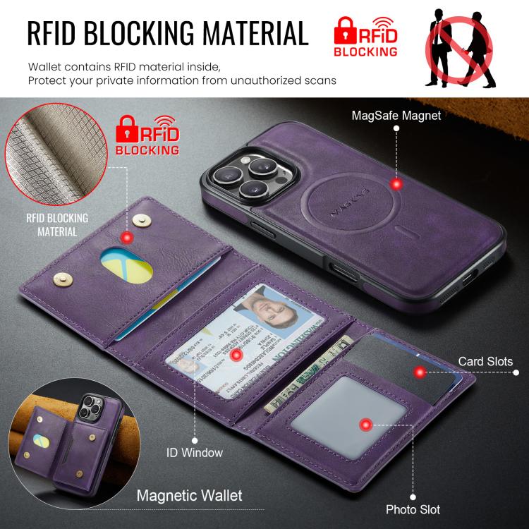 For iPhone 16 Pro Max MAGKING K4 Series MagSafe RFID Tri-fold Card Bag Detachable Phone Case