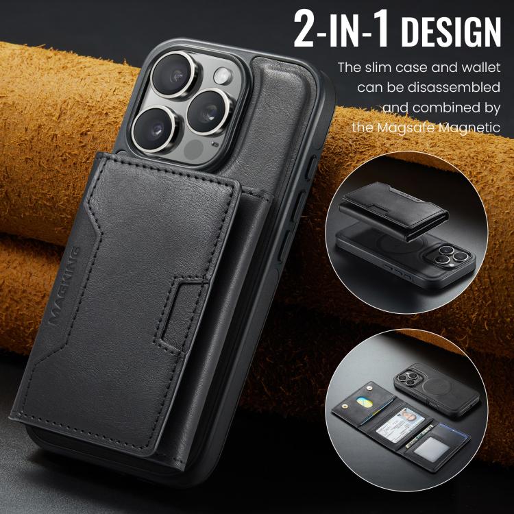 For iPhone 16 Pro MAGKING K4 Series MagSafe RFID Tri-fold Card Bag Detachable Phone Case