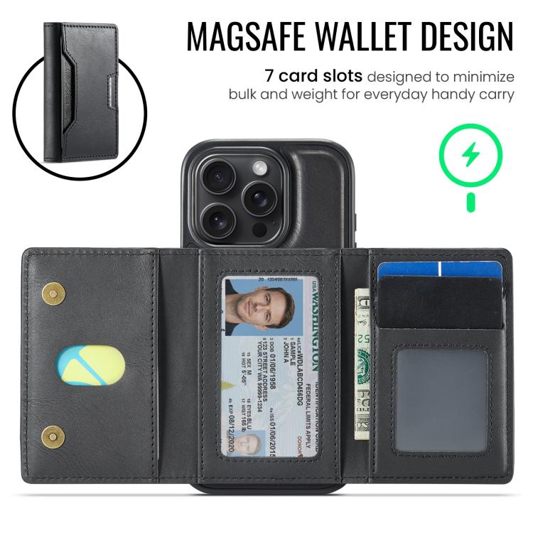 For iPhone 16 Pro MAGKING K4 Series MagSafe RFID Tri-fold Card Bag Detachable Phone Case