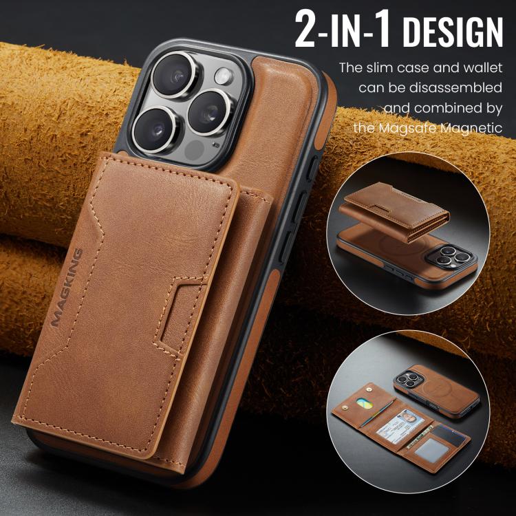 For iPhone 16 Pro MAGKING K4 Series MagSafe RFID Tri-fold Card Bag Detachable Phone Case