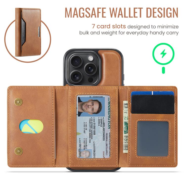 For iPhone 16 Pro MAGKING K4 Series MagSafe RFID Tri-fold Card Bag Detachable Phone Case