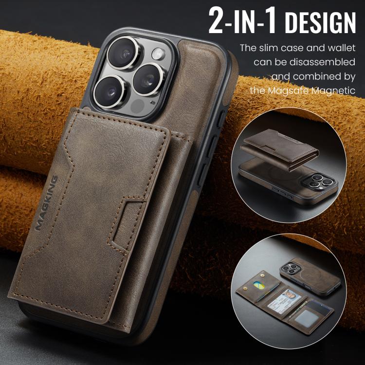 For iPhone 16 Pro MAGKING K4 Series MagSafe RFID Tri-fold Card Bag Detachable Phone Case