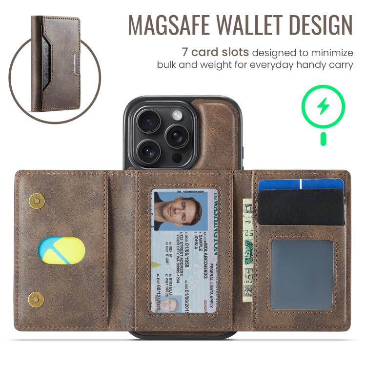 For iPhone 16 Pro MAGKING K4 Series MagSafe RFID Tri-fold Card Bag Detachable Phone Case