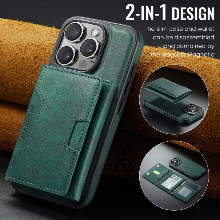 For iPhone 16 Pro MAGKING K4 Series MagSafe RFID Tri-fold Card Bag Detachable Phone Case