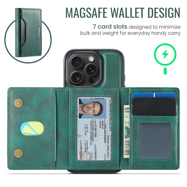 For iPhone 16 Pro MAGKING K4 Series MagSafe RFID Tri-fold Card Bag Detachable Phone Case