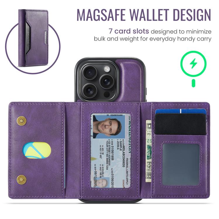 For iPhone 16 Pro MAGKING K4 Series MagSafe RFID Tri-fold Card Bag Detachable Phone Case