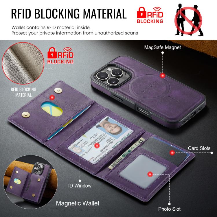 For iPhone 16 Pro MAGKING K4 Series MagSafe RFID Tri-fold Card Bag Detachable Phone Case