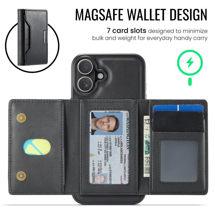For iPhone 16 Plus MAGKING K4 Series MagSafe RFID Tri-fold Card Bag Detachable Phone Case