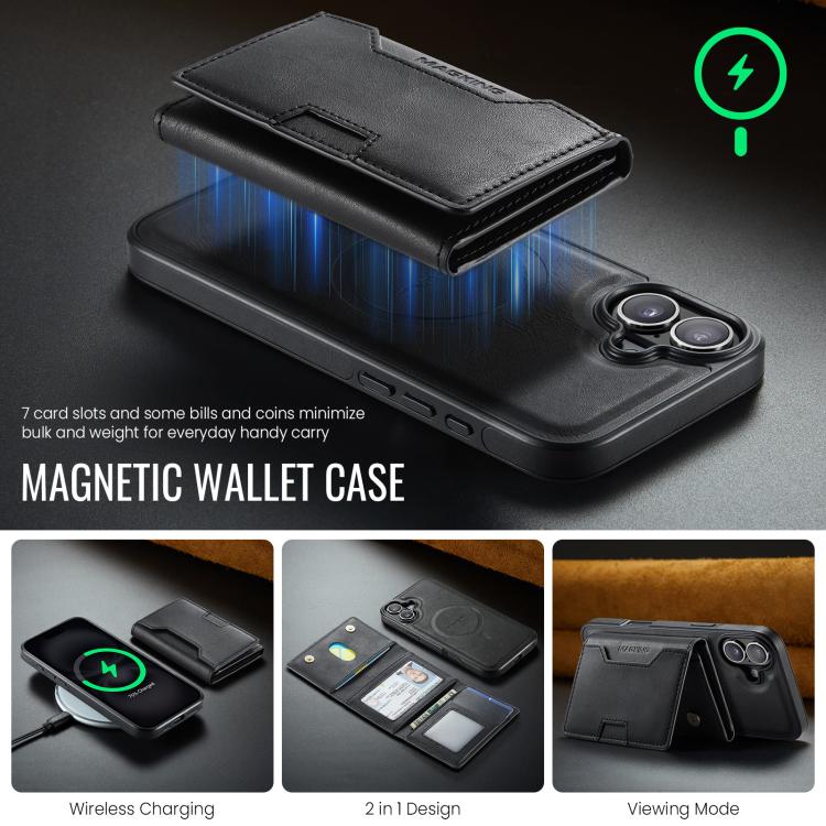 For iPhone 16 Plus MAGKING K4 Series MagSafe RFID Tri-fold Card Bag Detachable Phone Case