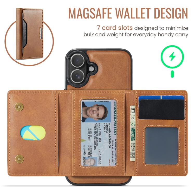 For iPhone 16 Plus MAGKING K4 Series MagSafe RFID Tri-fold Card Bag Detachable Phone Case