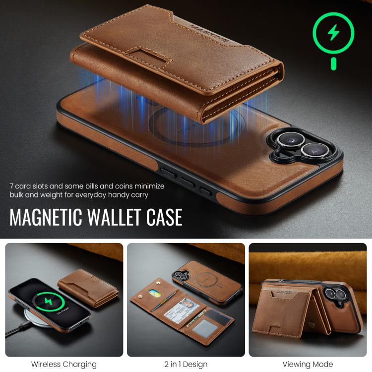 For iPhone 16 Plus MAGKING K4 Series MagSafe RFID Tri-fold Card Bag Detachable Phone Case