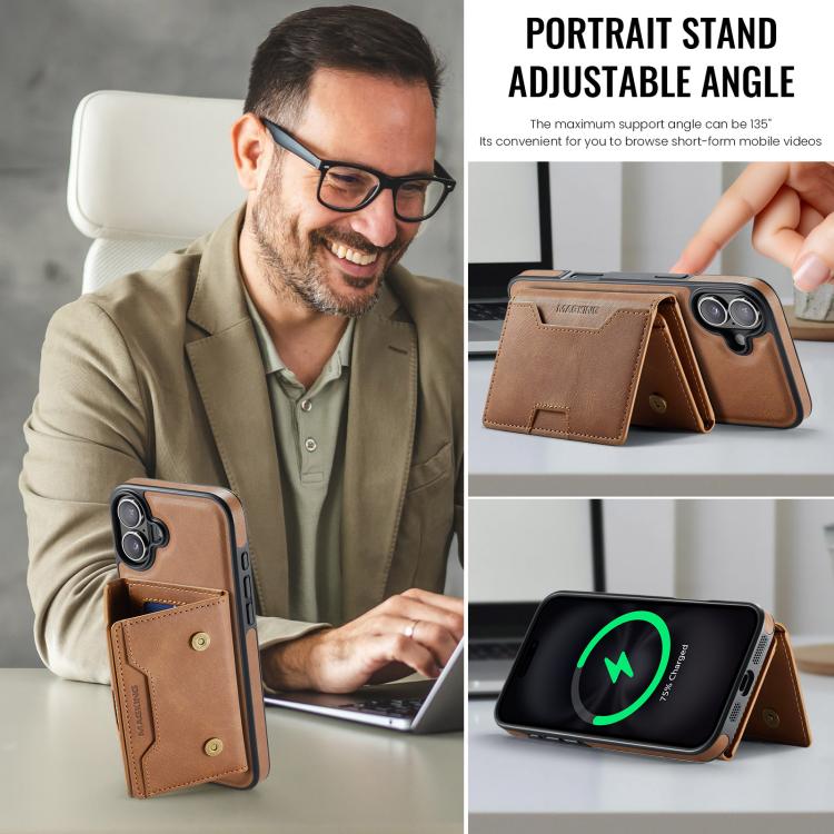 For iPhone 16 Plus MAGKING K4 Series MagSafe RFID Tri-fold Card Bag Detachable Phone Case