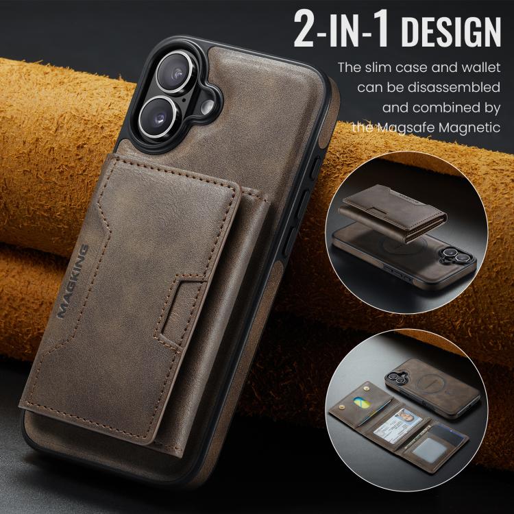 For iPhone 16 Plus MAGKING K4 Series MagSafe RFID Tri-fold Card Bag Detachable Phone Case