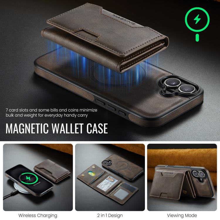 For iPhone 16 Plus MAGKING K4 Series MagSafe RFID Tri-fold Card Bag Detachable Phone Case
