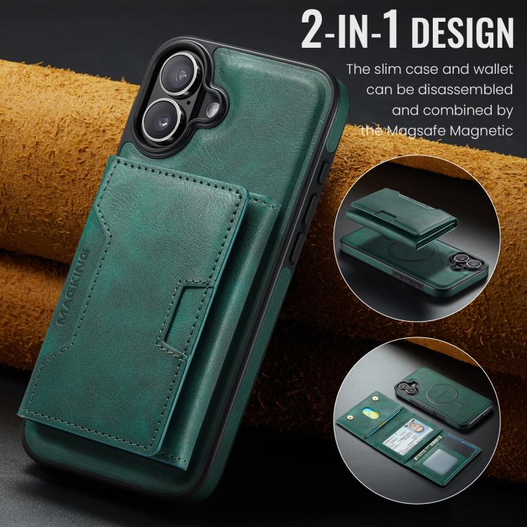 For iPhone 16 Plus MAGKING K4 Series MagSafe RFID Tri-fold Card Bag Detachable Phone Case