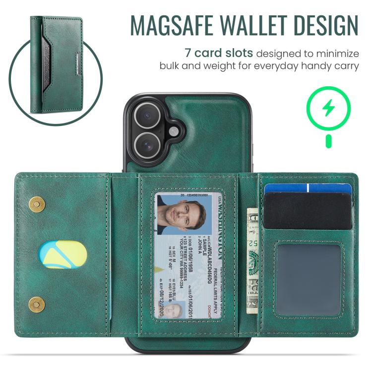 For iPhone 16 Plus MAGKING K4 Series MagSafe RFID Tri-fold Card Bag Detachable Phone Case