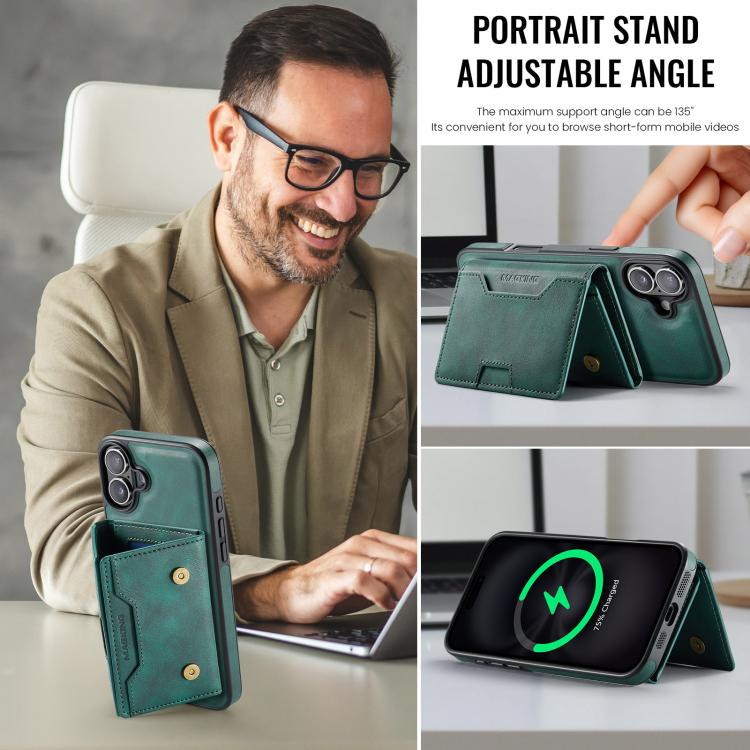 For iPhone 16 Plus MAGKING K4 Series MagSafe RFID Tri-fold Card Bag Detachable Phone Case