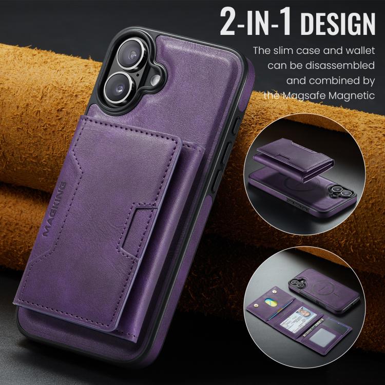 For iPhone 16 Plus MAGKING K4 Series MagSafe RFID Tri-fold Card Bag Detachable Phone Case