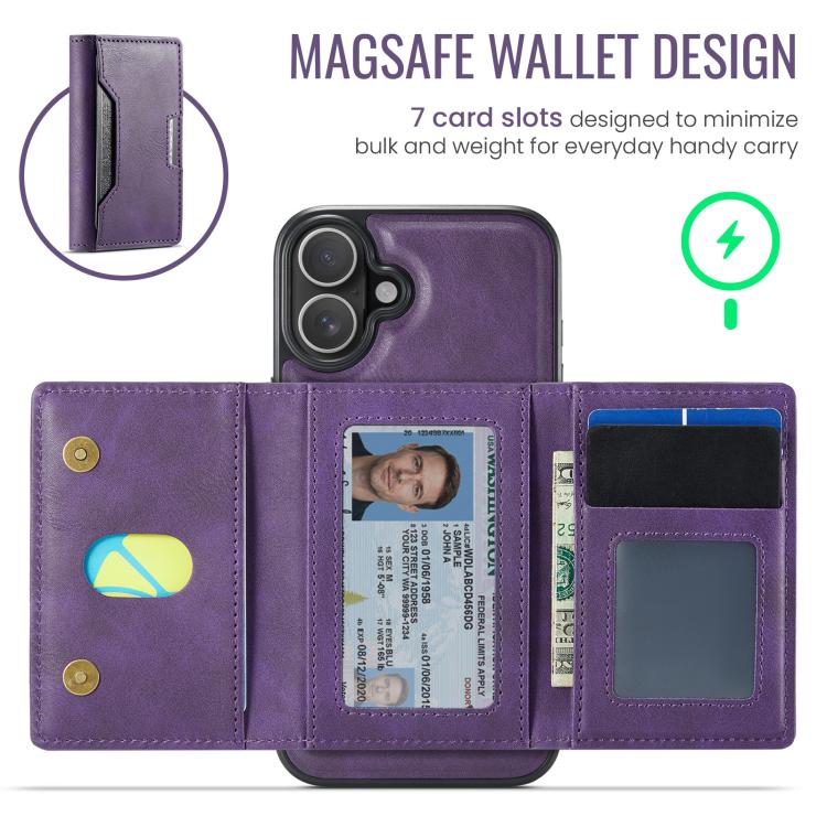 For iPhone 16 Plus MAGKING K4 Series MagSafe RFID Tri-fold Card Bag Detachable Phone Case