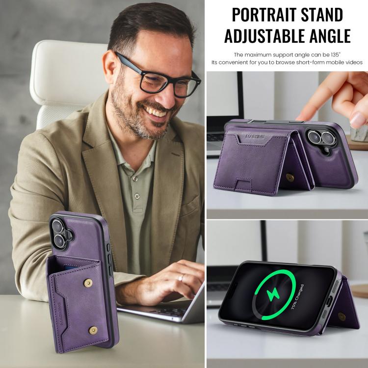For iPhone 16 Plus MAGKING K4 Series MagSafe RFID Tri-fold Card Bag Detachable Phone Case