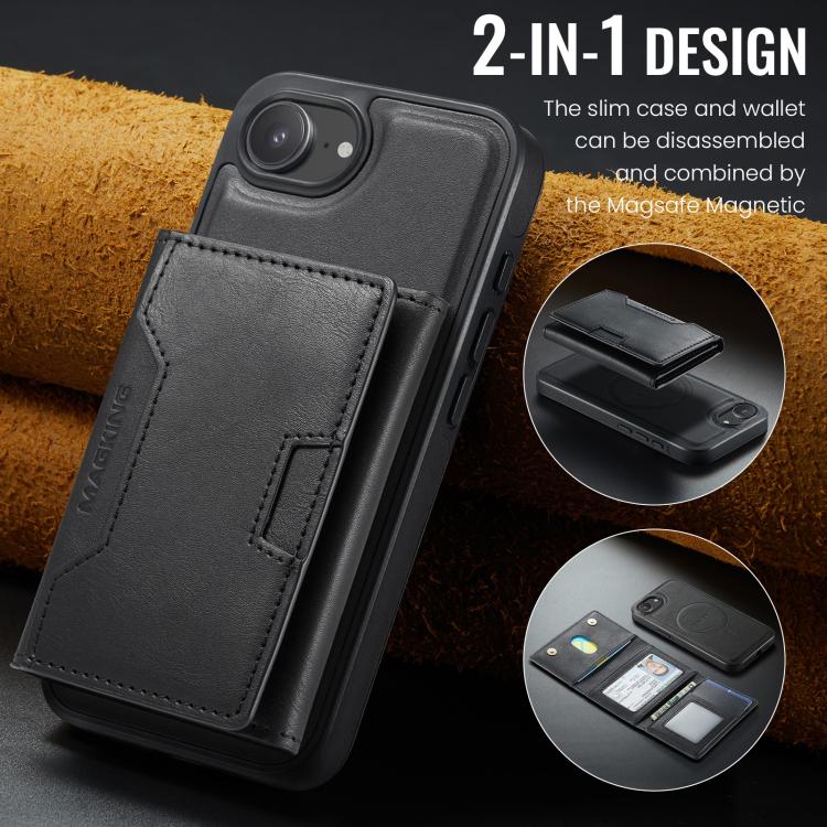 For iPhone 17e / 16e MAGKING K4 Series MagSafe RFID Tri-fold Card Bag Detachable Phone Case