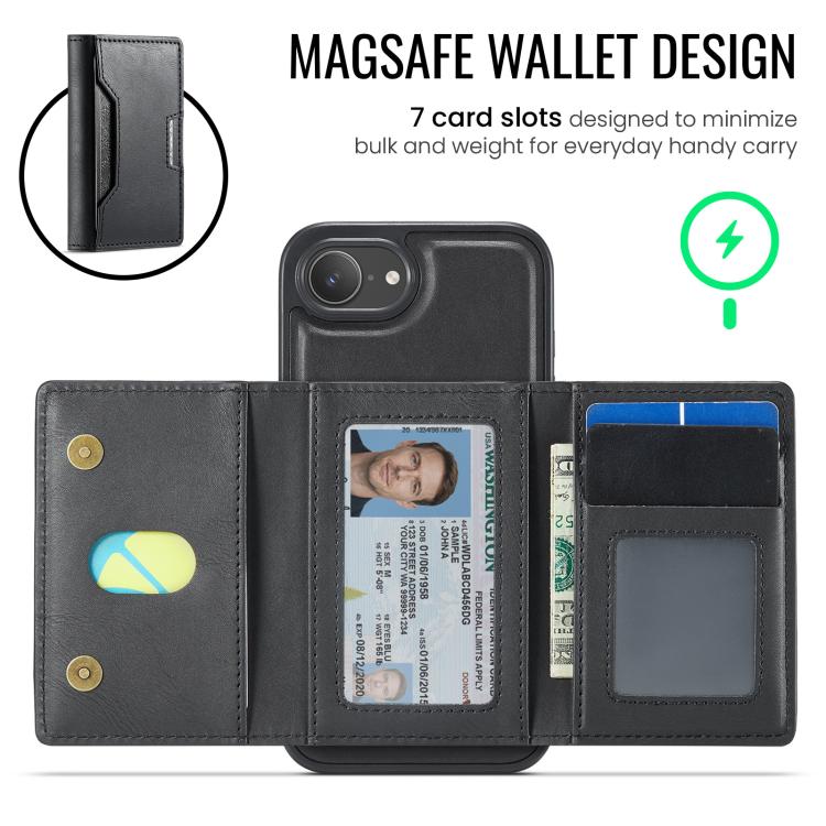 For iPhone 17e / 16e MAGKING K4 Series MagSafe RFID Tri-fold Card Bag Detachable Phone Case