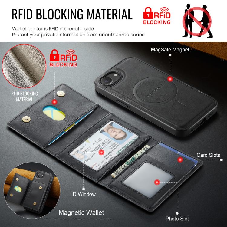 For iPhone 17e / 16e MAGKING K4 Series MagSafe RFID Tri-fold Card Bag Detachable Phone Case