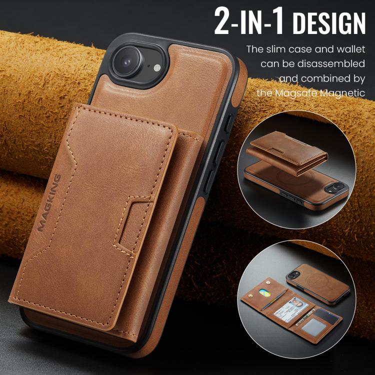 For iPhone 17e / 16e MAGKING K4 Series MagSafe RFID Tri-fold Card Bag Detachable Phone Case
