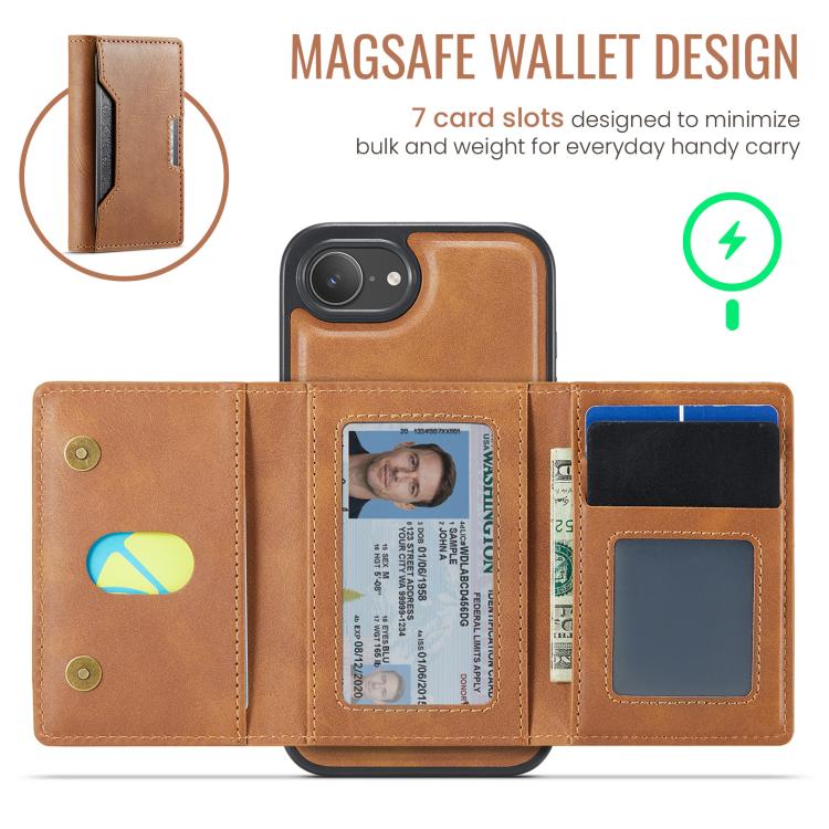 For iPhone 17e / 16e MAGKING K4 Series MagSafe RFID Tri-fold Card Bag Detachable Phone Case