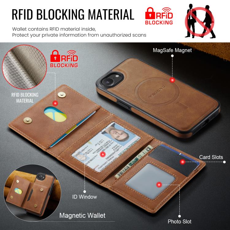 For iPhone 17e / 16e MAGKING K4 Series MagSafe RFID Tri-fold Card Bag Detachable Phone Case