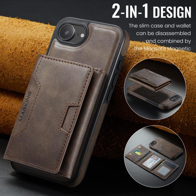 For iPhone 17e / 16e MAGKING K4 Series MagSafe RFID Tri-fold Card Bag Detachable Phone Case