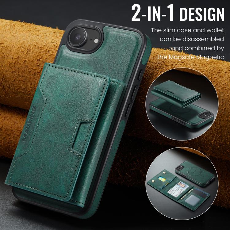 For iPhone 17e / 16e MAGKING K4 Series MagSafe RFID Tri-fold Card Bag Detachable Phone Case