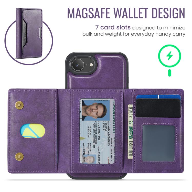 For iPhone 17e / 16e MAGKING K4 Series MagSafe RFID Tri-fold Card Bag Detachable Phone Case