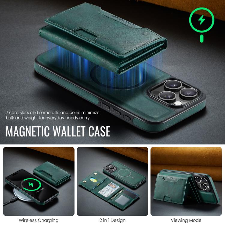 For iPhone 15 Pro Max MAGKING K4 Series MagSafe RFID Tri-fold Card Bag Detachable Phone Case